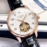 High Quality Longines Master Tourbillon 42 mm Rose Gold Black Leather Strap